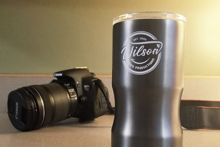 Wilson Video Productions logo on cup